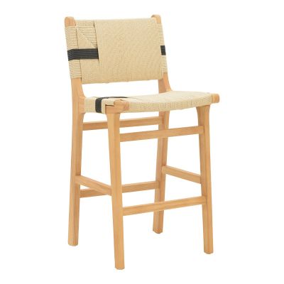 Scaun de bar Julien pakoworld lemn de cauciuc Natural-Natural-funie neagra 45x46x95cm