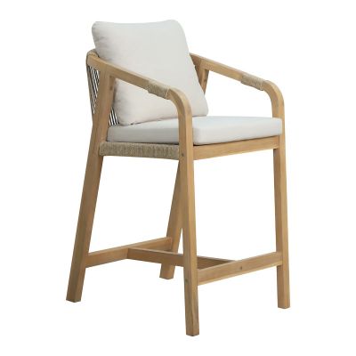 Scaun de bar Luciana pakoworld lemn masiv de salcâm-țesătură bej 68x55x97.5cm