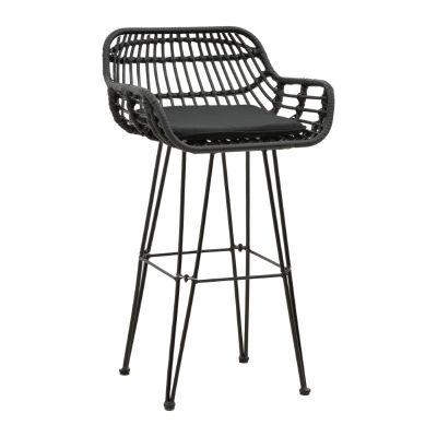 Scaun de bar Naoki cu perna pe picior negru-metal, negru, 52x50x90 cm