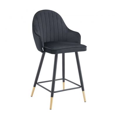 Scaun de bar Nuah, Homla, 50x45x105 cm, MDF/catifea din poliester, negru