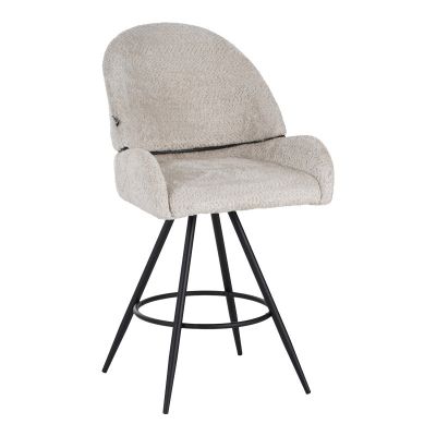 Scăun de bar rotativ Morea bouclé în culoarea bej cu picioare metalice negre 68x66x82.5cm 66x68