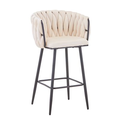 Scaun de bar Vivian pakoworld bej catifea-picior metal negru 57x50x100cm