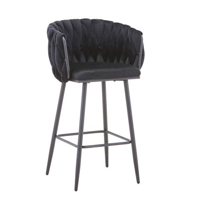 Scaun de bar Vivian pakoworld negru catifea-picior metal negru 57x50x100cm