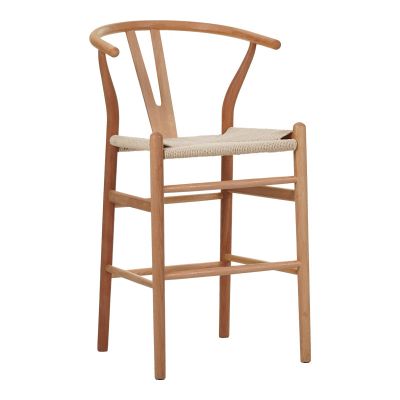 Scaun de bar Wishbone pakoworld rubberwood-rope in nuanta Naturala 55x49x108cm