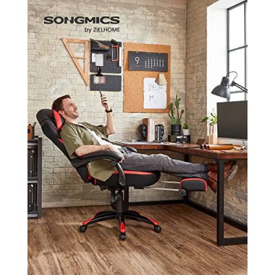 Scaun de birou, Songmics, Negru-Rosu, 70x64x(120-128) cm