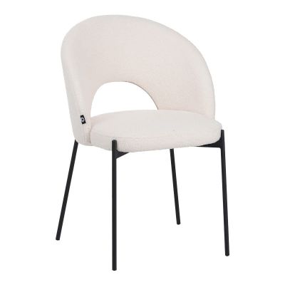 Scaun Masebo de la pakoworld din material bouclé în culoare albă cu picioare metalice negre de 68x66x82.5cm 66x68