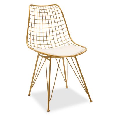 Scaun metalic Taj pakoworld auriu cu perna PVC alb
