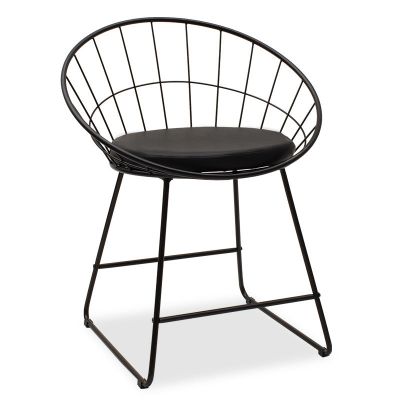 Scaun Seth din sârma neagra cu perna din PVC, neagra, 50x58 cm