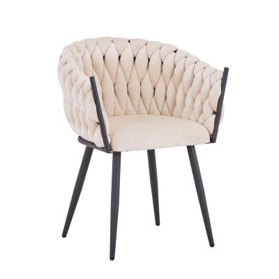 Scaun Vivian bej catifea-picior metal, negru, 61x55x80 cm