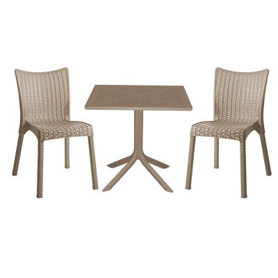 Set de gradina masa si scaune Groovy, Confident set 3 piese plastic cappuccino 80x80x74.5 cm
