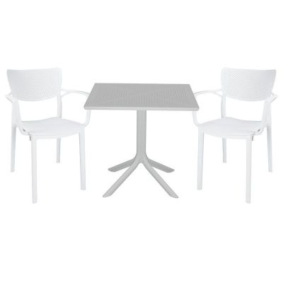 Set de gradina masa si scaune Groovy-Fontline set 3 piese plastic alb 80x80x74.5cm