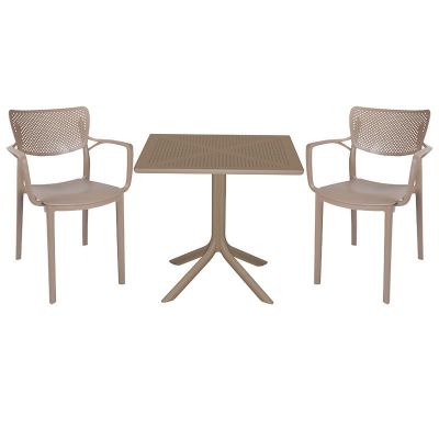 Set de gradina masa si scaune Groovy, Frontline set 3 piese plastic cappuccino 80x80x74.5cm