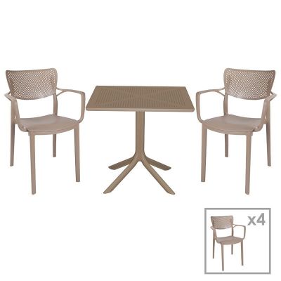 Set de gradina masa si scaune Groovy, Frontline set 5 piese plastic cappuccino 80x80x74.5 cm