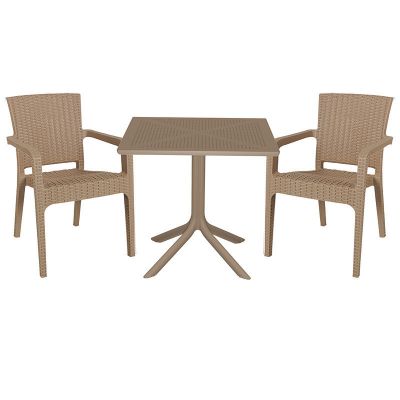 Set de gradina masa si scaune Groovy, Halcyon set 3 piese plastic cappuccino 80x80x74.5cm