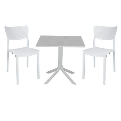 Set de gradina masa si scaune Groovy-Ignite set 3 piese plastic alb 80x80x74.5cm