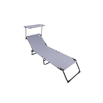 Sezlong cu parasolar Heinner, 186x55x24 cm, otel/textil, gri