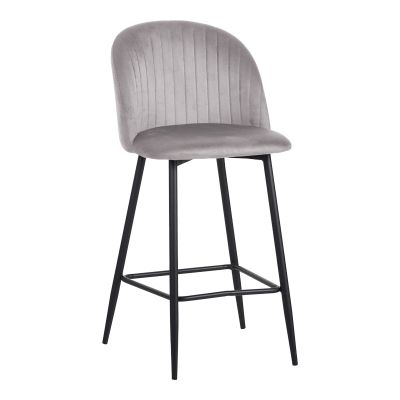 Taburet Barow din catifea in nuanta Gri deschis cu picioare din metal negru de 53x46.5x96.5 47x53