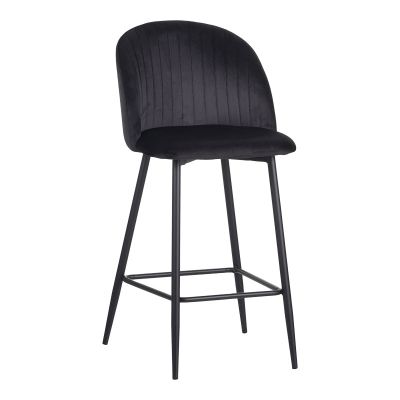 Taburet Barow din catifea neagra, cu picioare din metal negru, 53x46.5x96.5 47x53