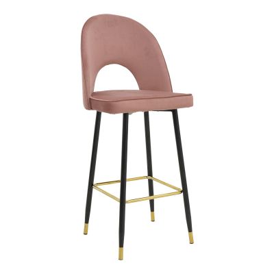 Taburet Casenio bej de catifea-negru-auriu cu baza metalica 48x50x117cm 50x48
