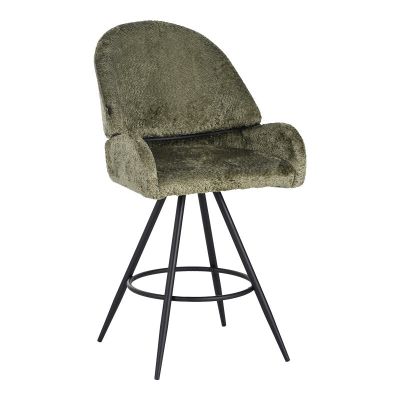 Taburet de bar rotativ Morea pakoworld din bouclé în culoarea menta cu picioare metalice negre 68x66x82.5cm 66x68