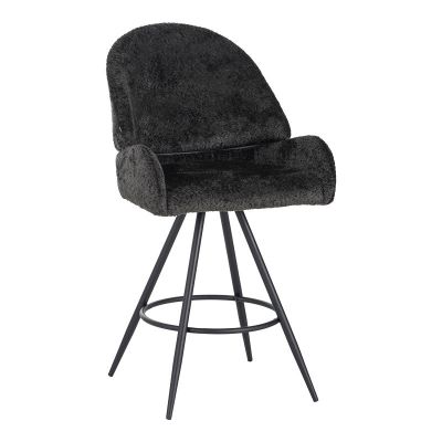Taburet rotativ Morea pakoworld din bouclé negru, cu picioare metalice negre, 68x66x82.5cm 66x68