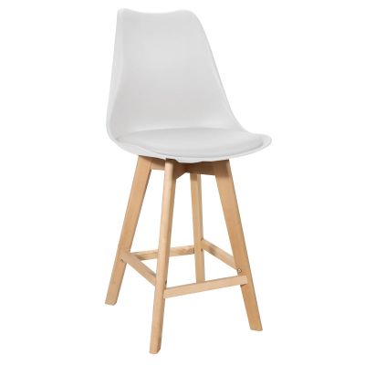 Taburetul Bar Gaston alb pp-pu și picior din lemn Natural 56x48.5x104cm 49x56