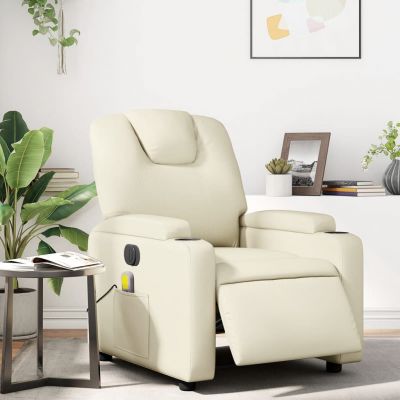 Gossi fotoliu electric de masaj rabatabil, crem, piele ecologica