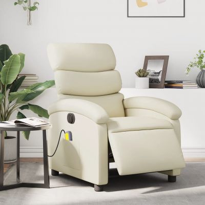 Gossi fotoliu electric de masaj rabatabil, crem, piele ecologica