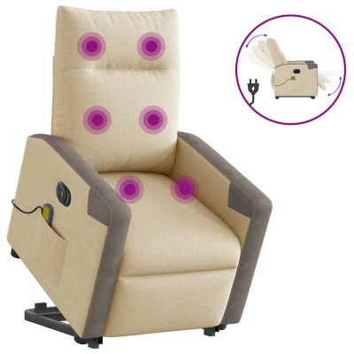 Gossi fotoliu electric de masaj rabatabil cu ridicare, crem, textil