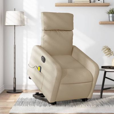 Gossi fotoliu electric de masaj rabatabil cu ridicare, crem, textil