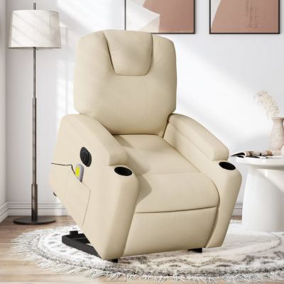 Gossi fotoliu electric de masaj rabatabil cu ridicare, crem, textil