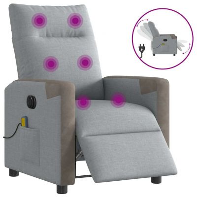 Gossi fotoliu electric de masaj rabatabil, gri deschis, microfibra