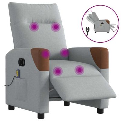 Gossi fotoliu electric de masaj rabatabil, gri deschis, microfibra