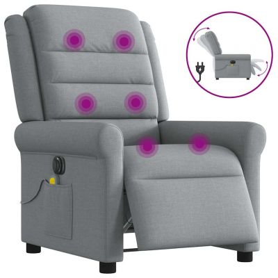 Gossi fotoliu electric de masaj rabatabil, gri deschis, microfibra