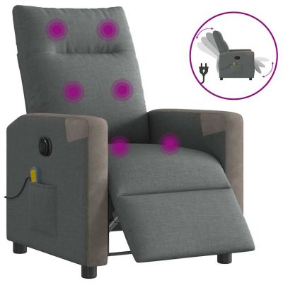 Gossi fotoliu electric de masaj rabatabil, gri inchis, textil