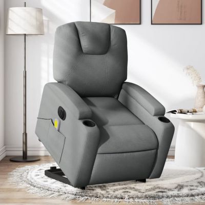 Gossi fotoliu electric masaj rabatabil cu ridicare, gri inchis textil