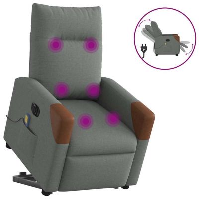Gossi fotoliu electric masaj rabatabil cu ridicare, gri inchis textil