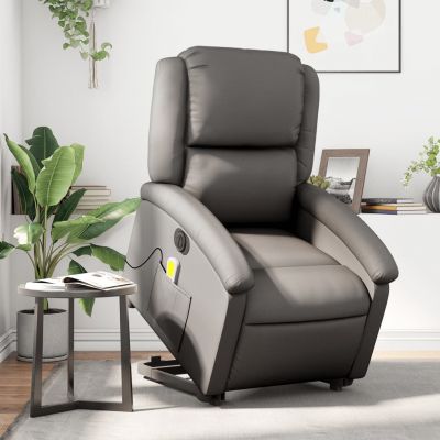Gossi fotoliu electric masaj rabatabil cu ridicare gri piele natural