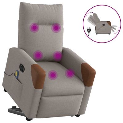 Gossi fotoliu electric masaj rabatabil cu ridicare, gri taupe, textil