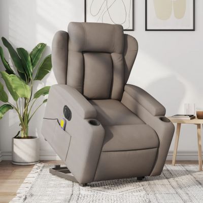 Gossi fotoliu electric masaj rabatabil cu ridicare, gri taupe, textil