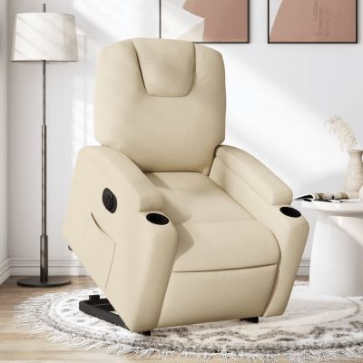 Gossi fotoliu electric rabatabil cu ridicare, crem, textil