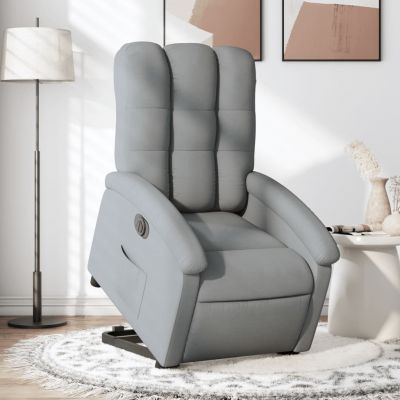 Gossi fotoliu electric rabatabil cu ridicare, gri deschis, textil