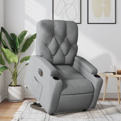 Gossi fotoliu electric rabatabil cu ridicare, gri deschis, textil
