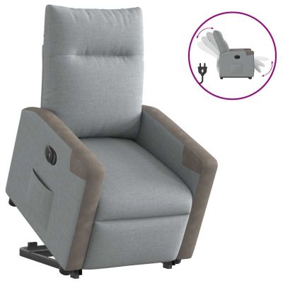 Gossi fotoliu electric rabatabil cu ridicare, gri deschis, textil