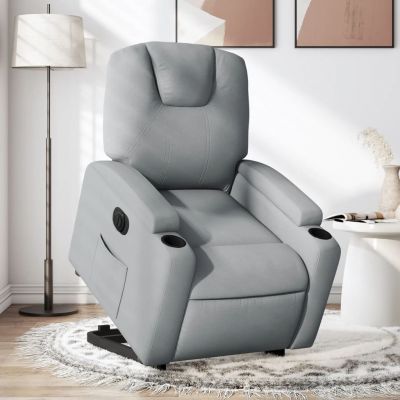 Gossi fotoliu electric rabatabil cu ridicare, gri deschis, textil