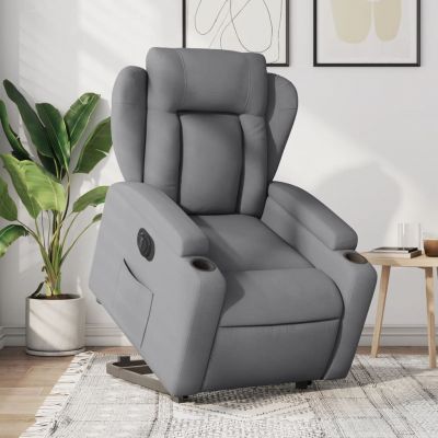 Gossi fotoliu electric rabatabil cu ridicare, gri deschis, textil