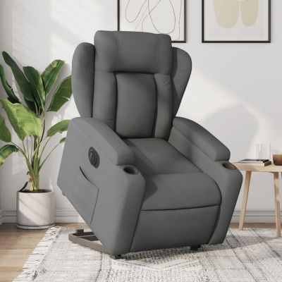 Gossi fotoliu electric rabatabil cu ridicare, gri inchis, textil
