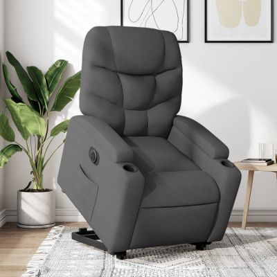 Gossi fotoliu electric rabatabil cu ridicare, gri inchis, textil