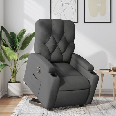 Gossi fotoliu electric rabatabil cu ridicare, gri inchis, textil