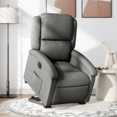 Gossi fotoliu electric rabatabil cu ridicare, gri inchis, textil